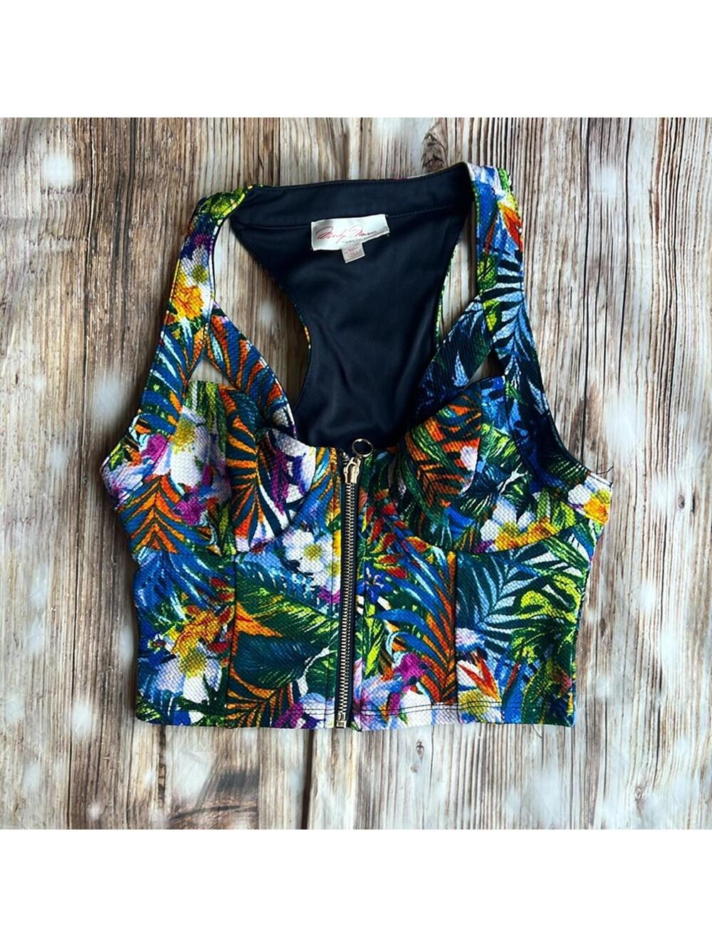💚 Marilyn Monroe Floral print front zip crop top